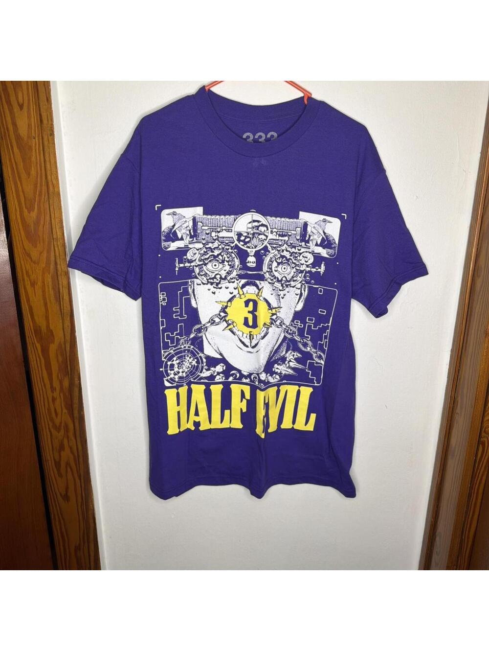 Purple and yellow Half Evil torture tee #333 #halfevil #grunge